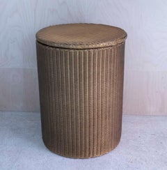 Small Vintage Rattan Gold Painted Round Bedside Table. English, C.1950