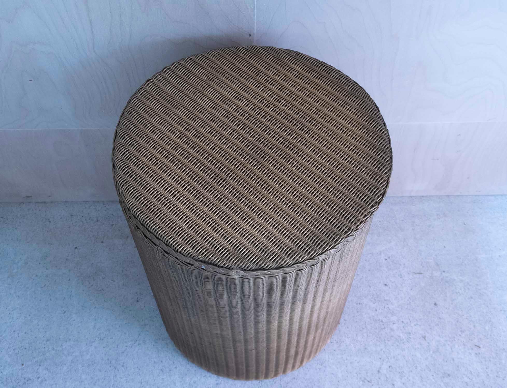 Mid-Century Modern Small Vintage Rattan Gold Painted Round Bedside Table. English, C.1950