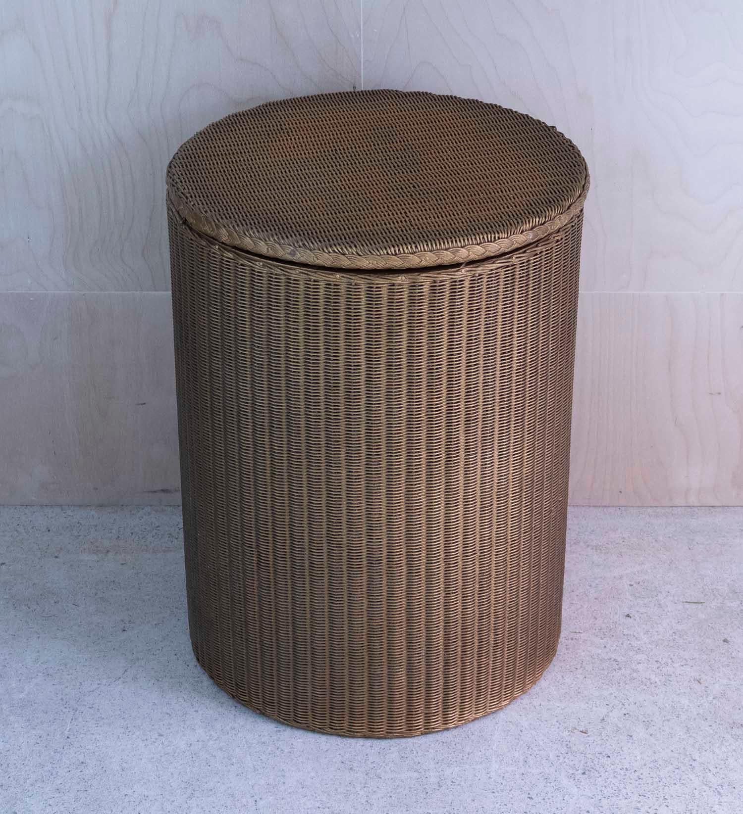 Woven Small Vintage Rattan Gold Painted Round Bedside Table. English, C.1950