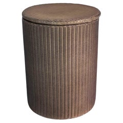 Small Vintage Rattan Gold Painted Round Bedside Table. English, C.1950