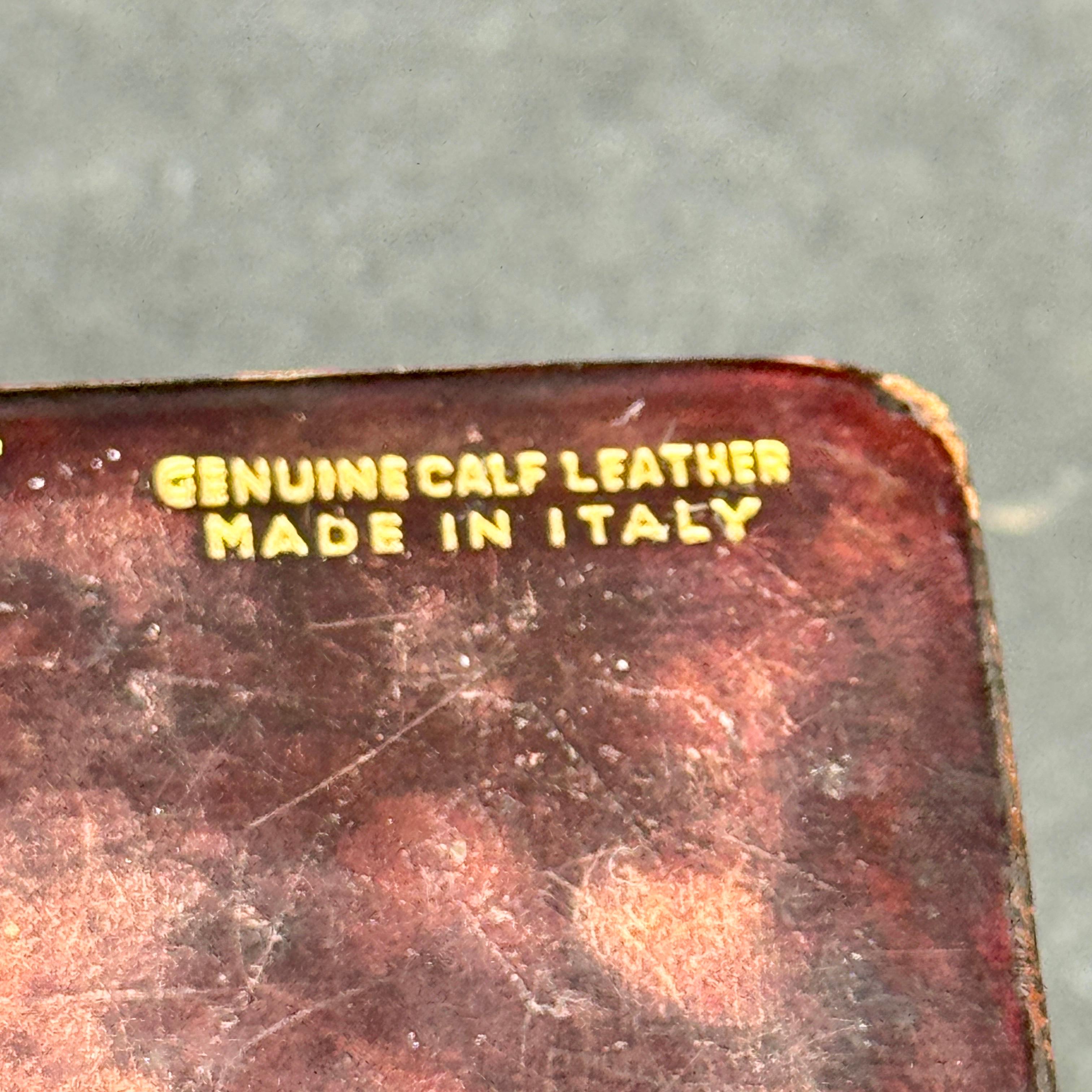 Mid-Century Modern Small Vintage Red Leather Jewelry Box Fleur-De-Lis, Italy For Sale