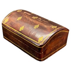 Small Vintage Red Leather Jewelry Box Fleur-De-Lis, Italy