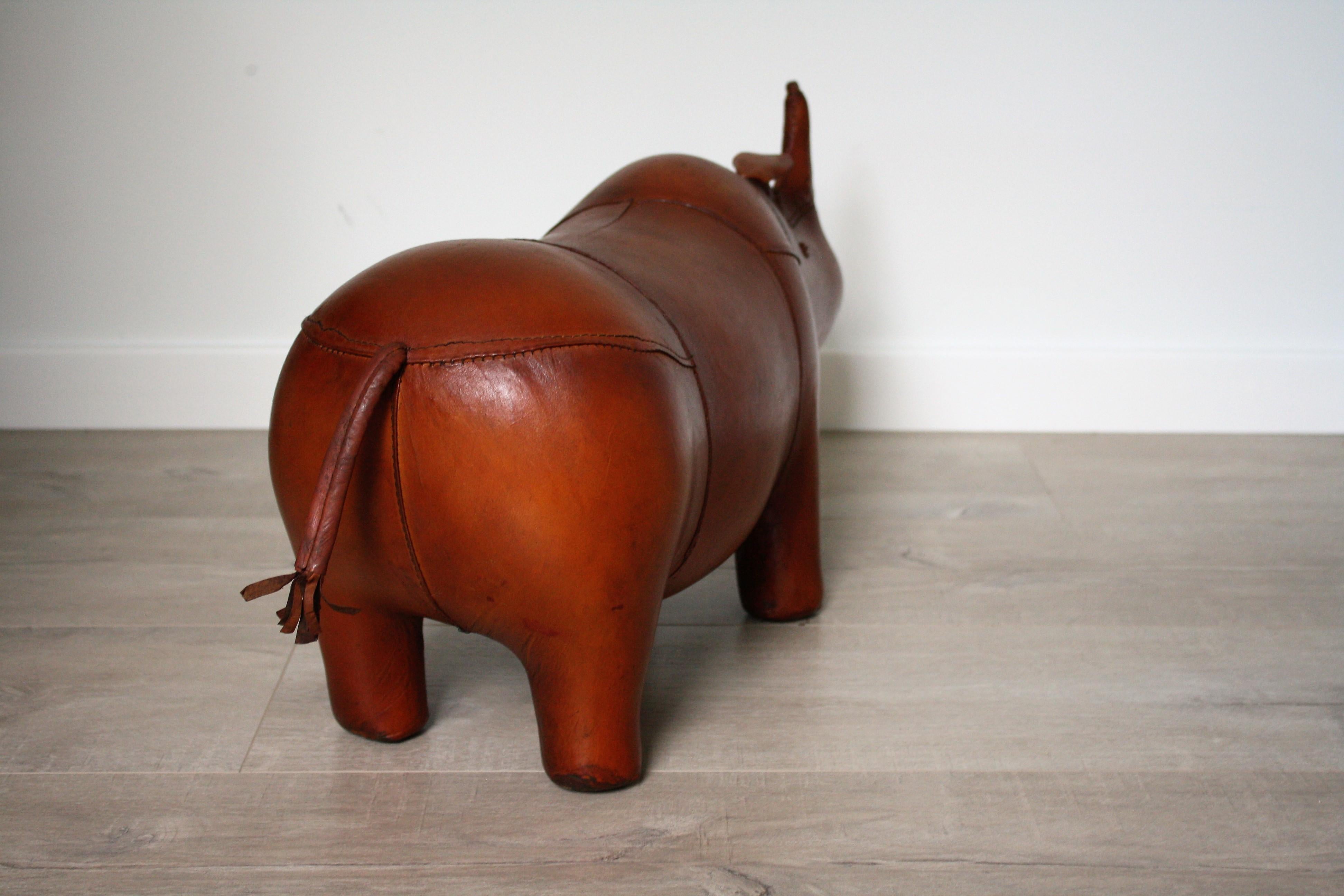 Small Vintage Rhinoceros Leather Foot Stool by Dimitri Omersa for Abercrombie In Good Condition In HEVERLEE, BE
