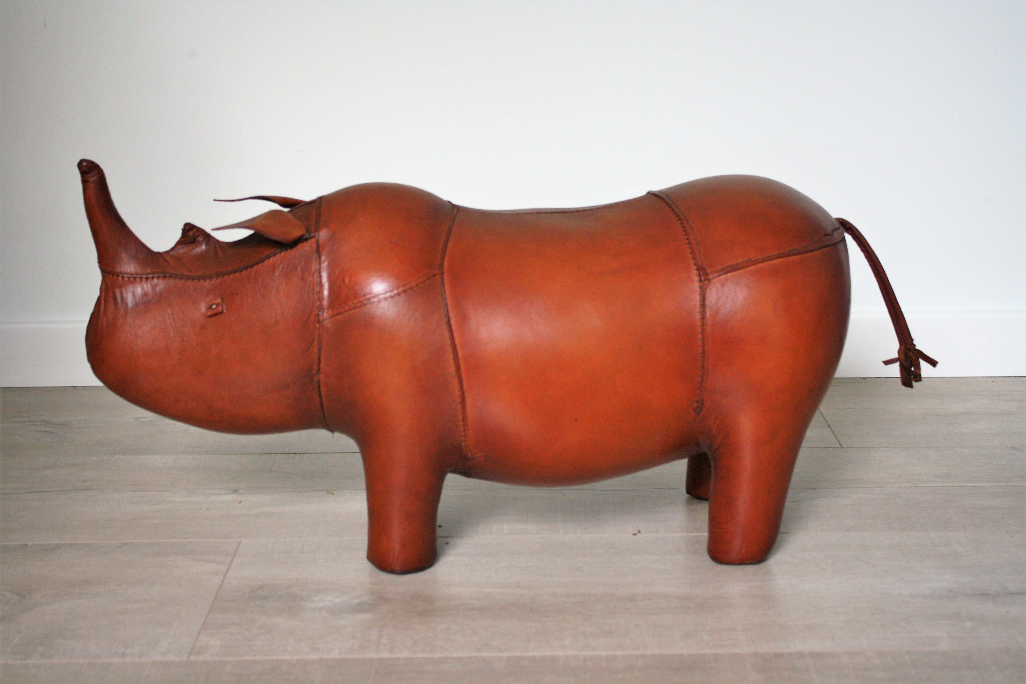 Small Vintage Rhinoceros Leather Foot Stool by Dimitri Omersa for Abercrombie 1