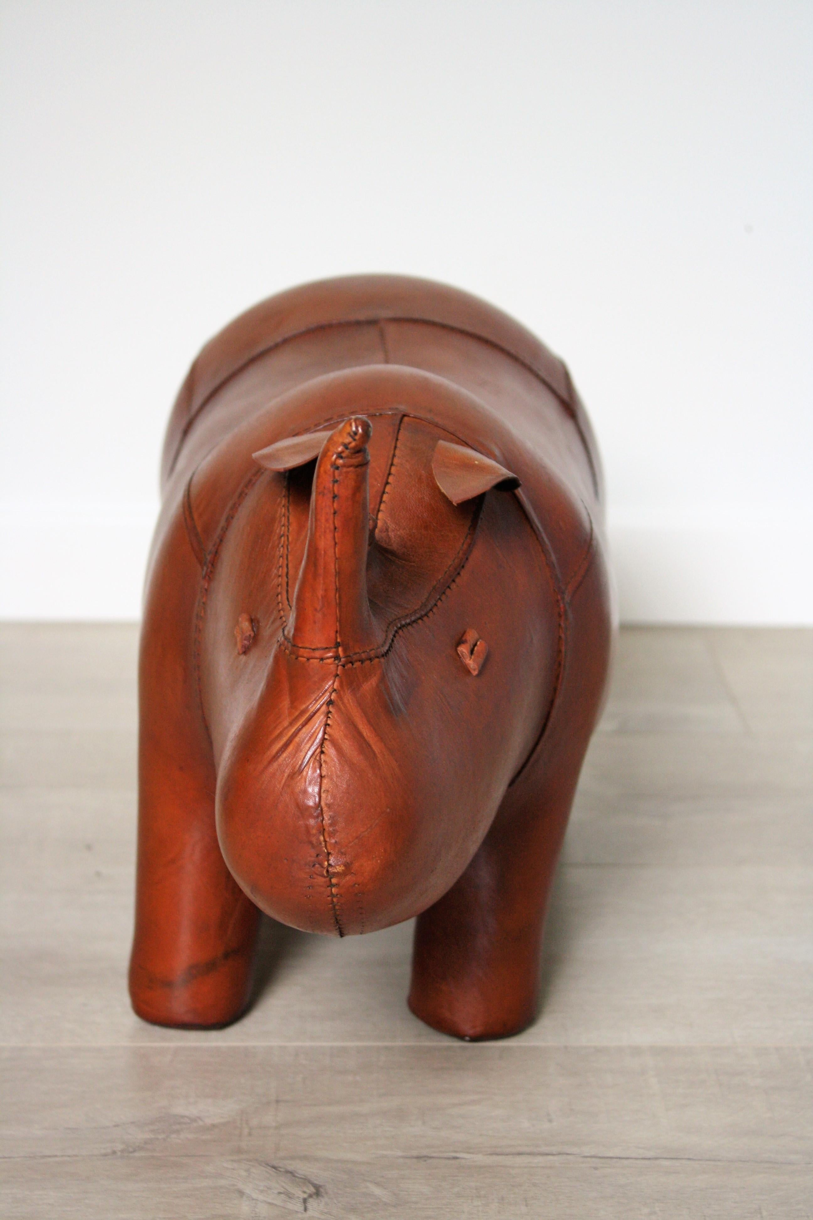 Small Vintage Rhinoceros Leather Foot Stool by Dimitri Omersa for Abercrombie 2