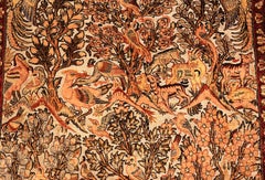 Small Vintage Silk Metallic Turkish Hereke Animal Rug. Size: 3 ft 2 in x 5 ft