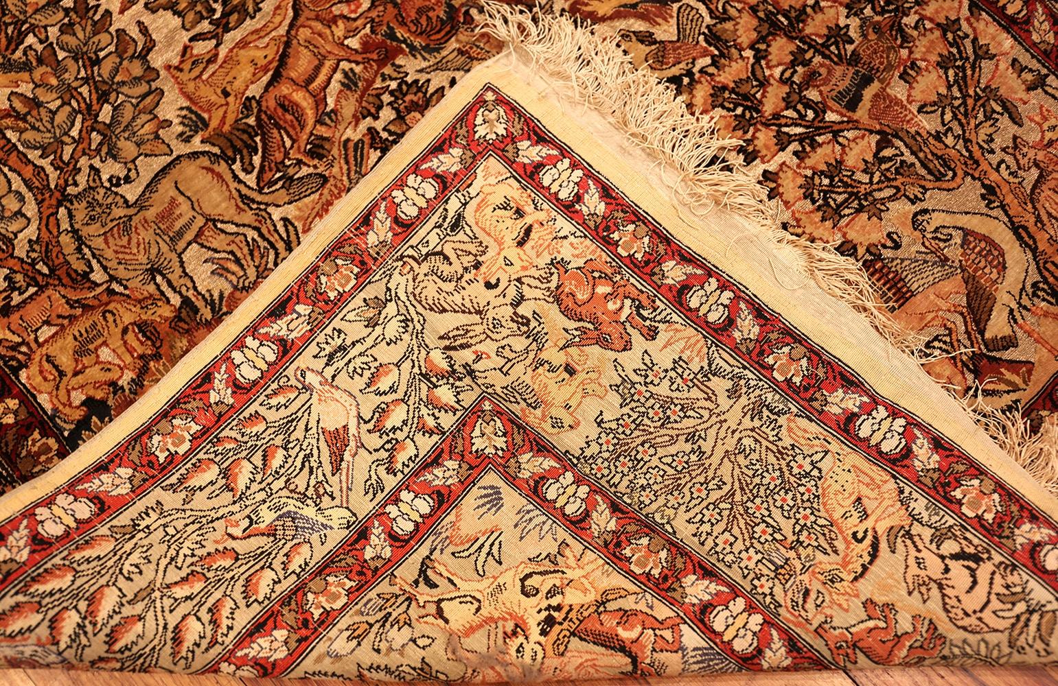 Small Vintage Silk Metallic Turkish Hereke Animal Rug. Size: 3 ft 2 in x 5 ft 3