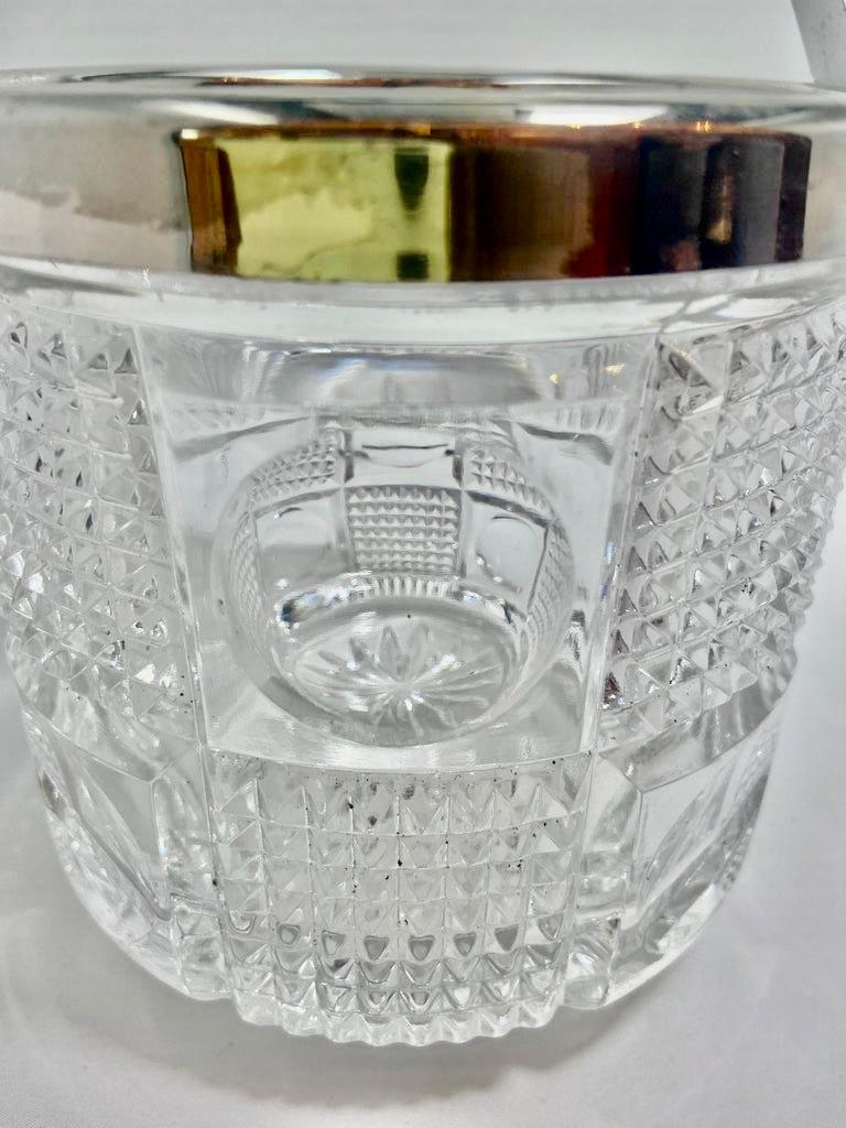 20th Century Small Vintage Silver-Plate and Crystal Glass Ice Bucket, Circa 1940-1950