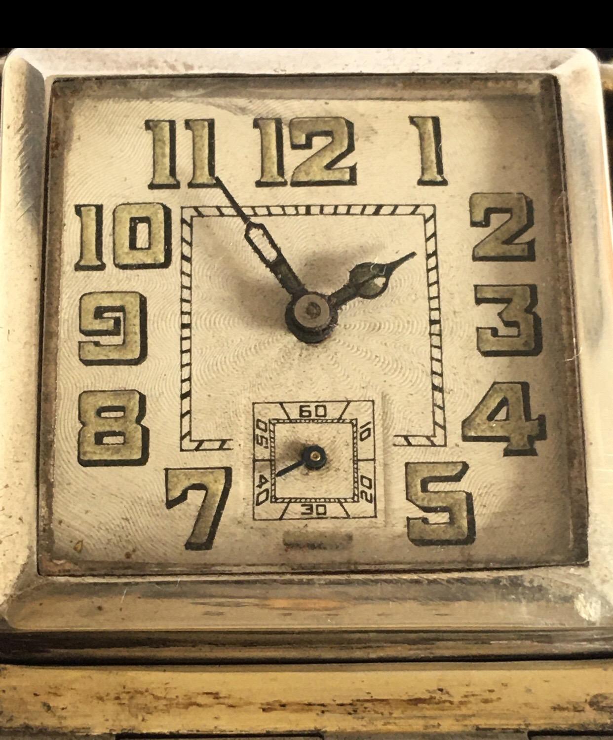 Small Vintage Silver Travel Clock For Sale 7