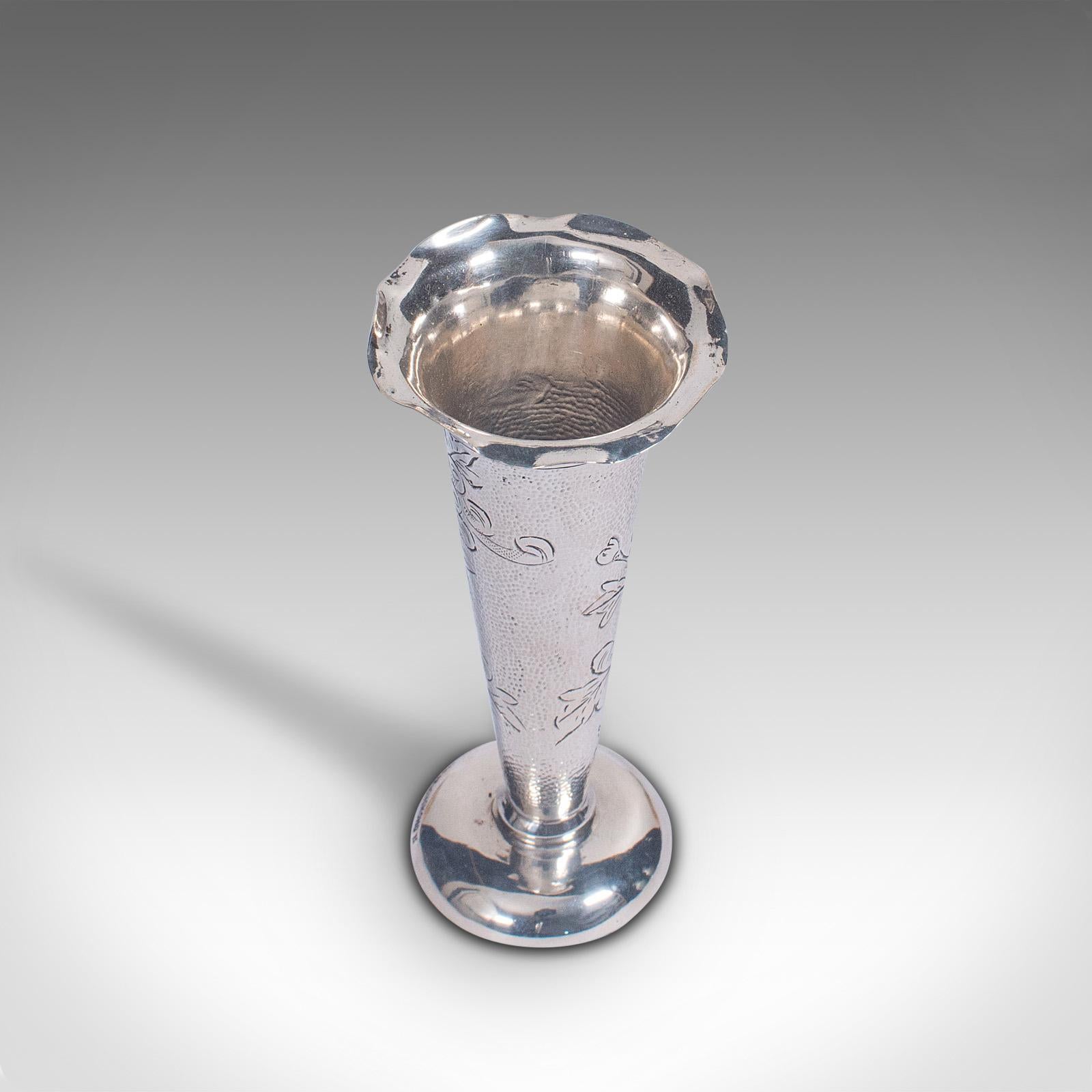 20th Century Small Vintage Single Stem Vase, Chinese, Sterling Silver, Decorative Posy Flute For Sale