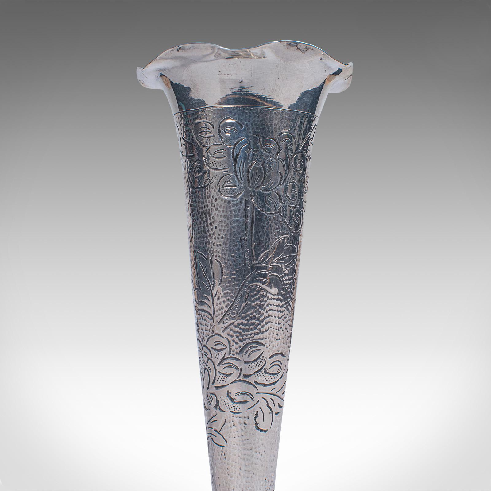 Small Vintage Single Stem Vase, Chinese, Sterling Silver, Decorative Posy Flute For Sale 1
