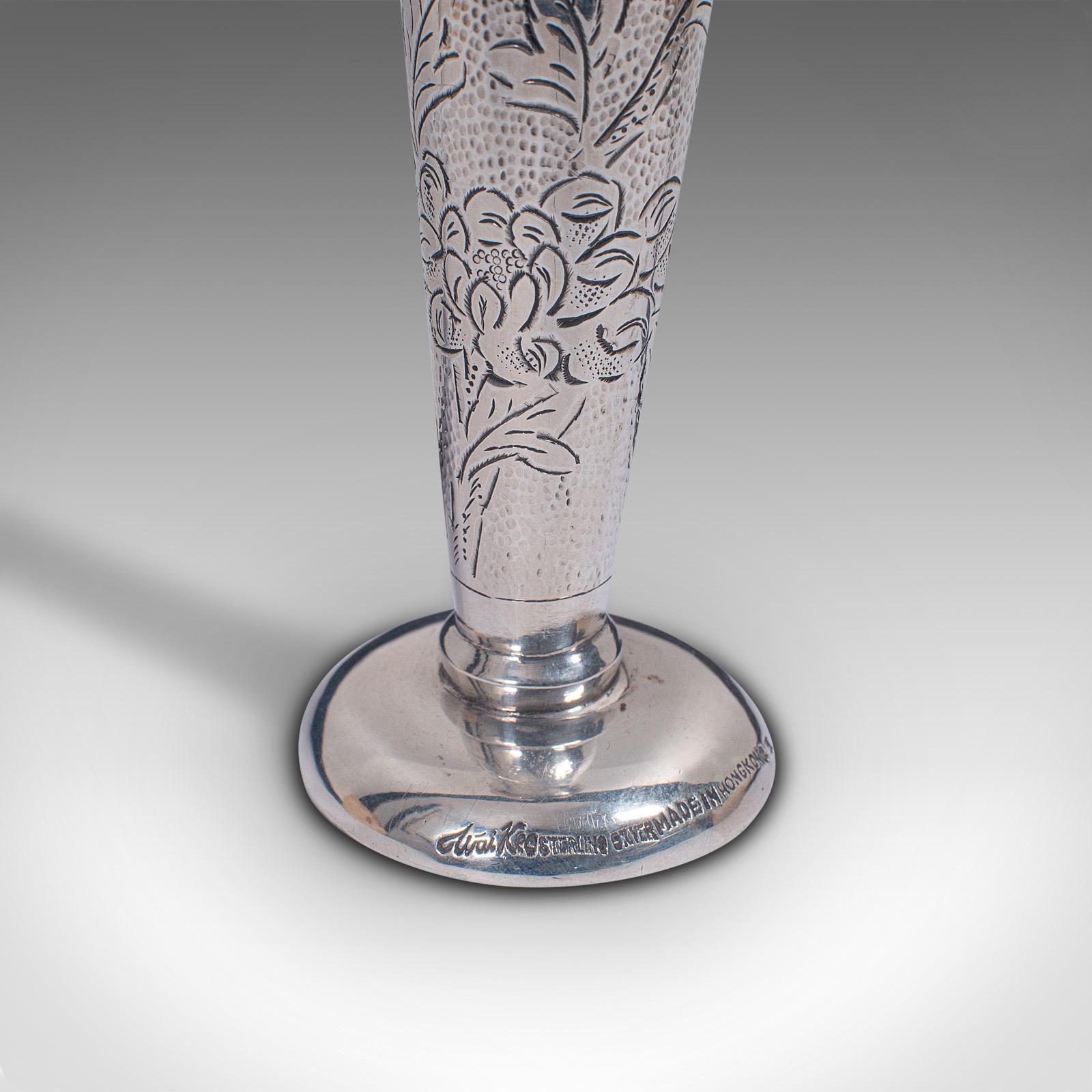 Small Vintage Single Stem Vase, Chinese, Sterling Silver, Decorative Posy Flute For Sale 3