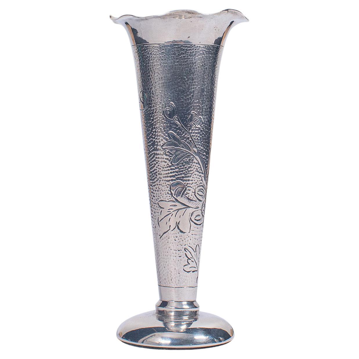 Small Vintage Single Stem Vase, Chinese, Sterling Silver, Decorative Posy Flute For Sale