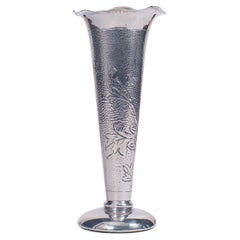 Small Retro Single Stem Vase, Chinese, Sterling Silver, Decorative Posy Flute