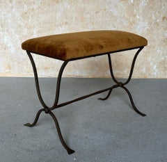 Small Vintage Spanish Iron Bench in Velvet