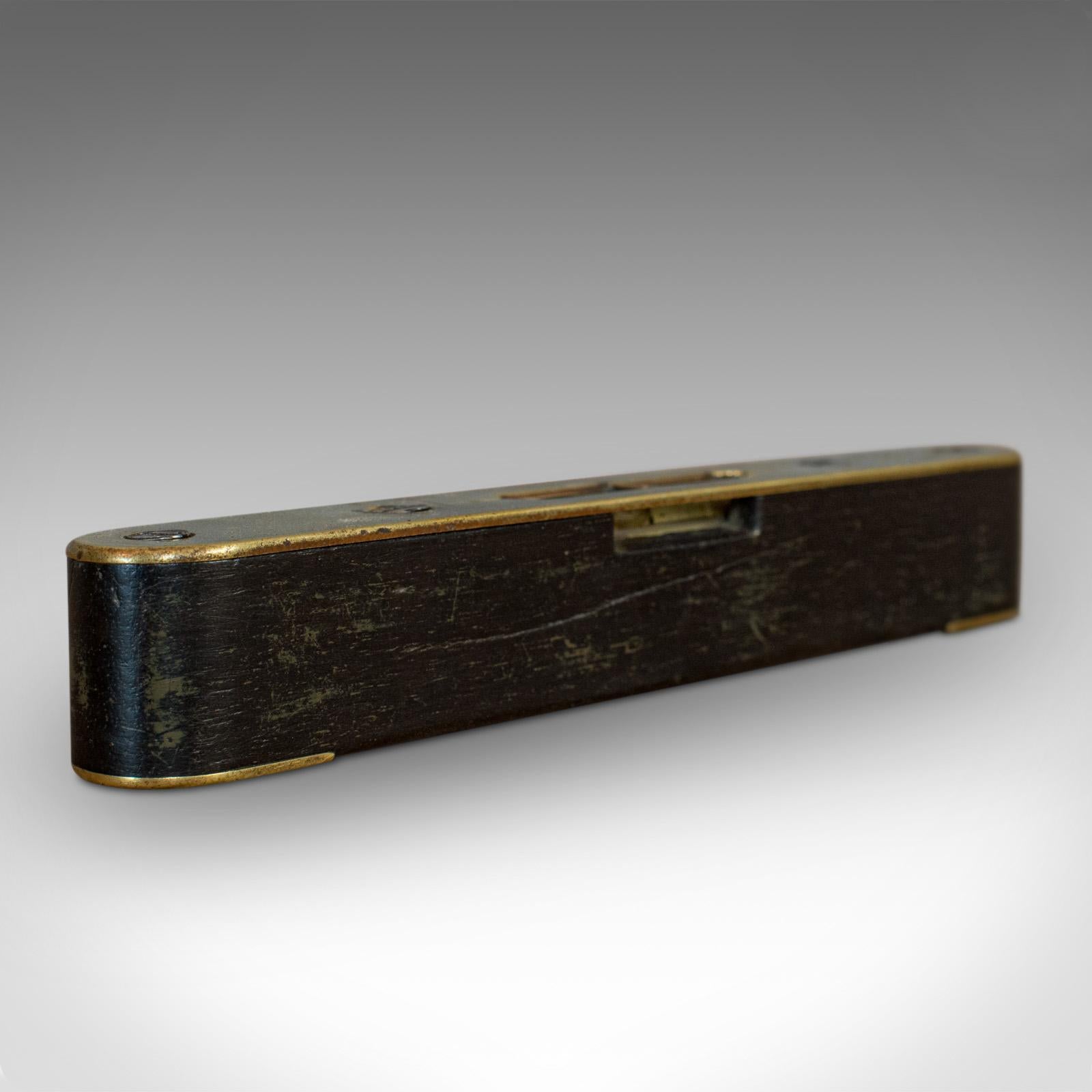 Art Deco Small Vintage Spirit Level, English, Brass, Instrument, Preston and Sons, For Sale