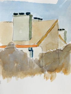 Small Vintage Stop Sign & Architecture Watercolor Painting Double Sided