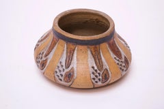 Small Vintage Studio Stoneware Vase in Ochre with Sgraffito Decoration