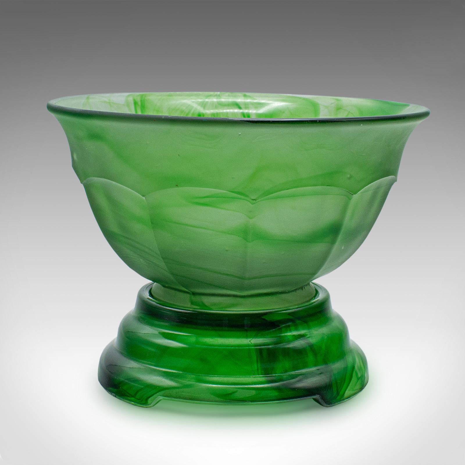20th Century Small Vintage Sugar Dish, English, Cloud Glass, Decorative Bowl on Stand, C.1930 For Sale