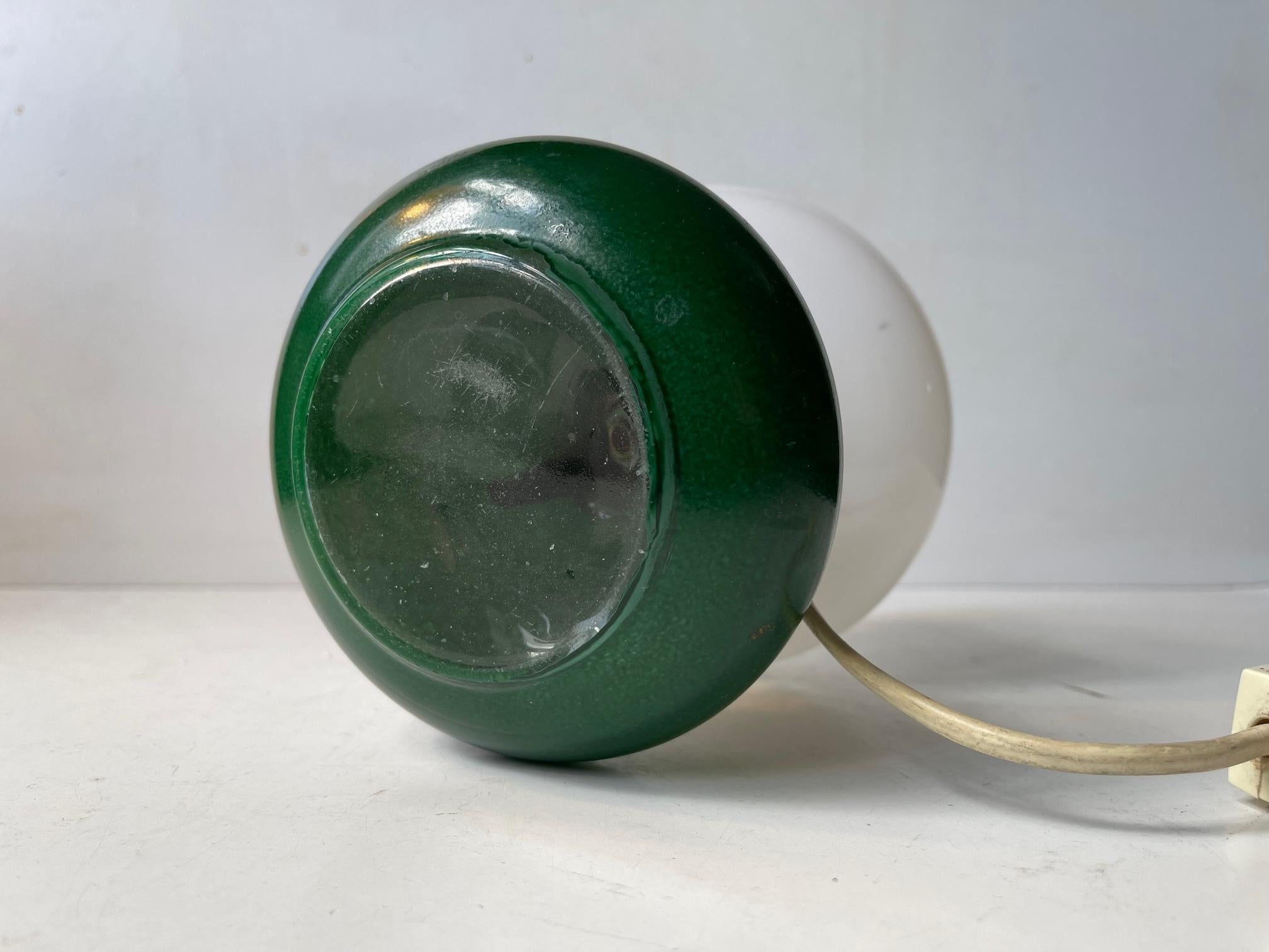 Small Vintage Swedish Table Lamp in Opaline and Green Glass 1
