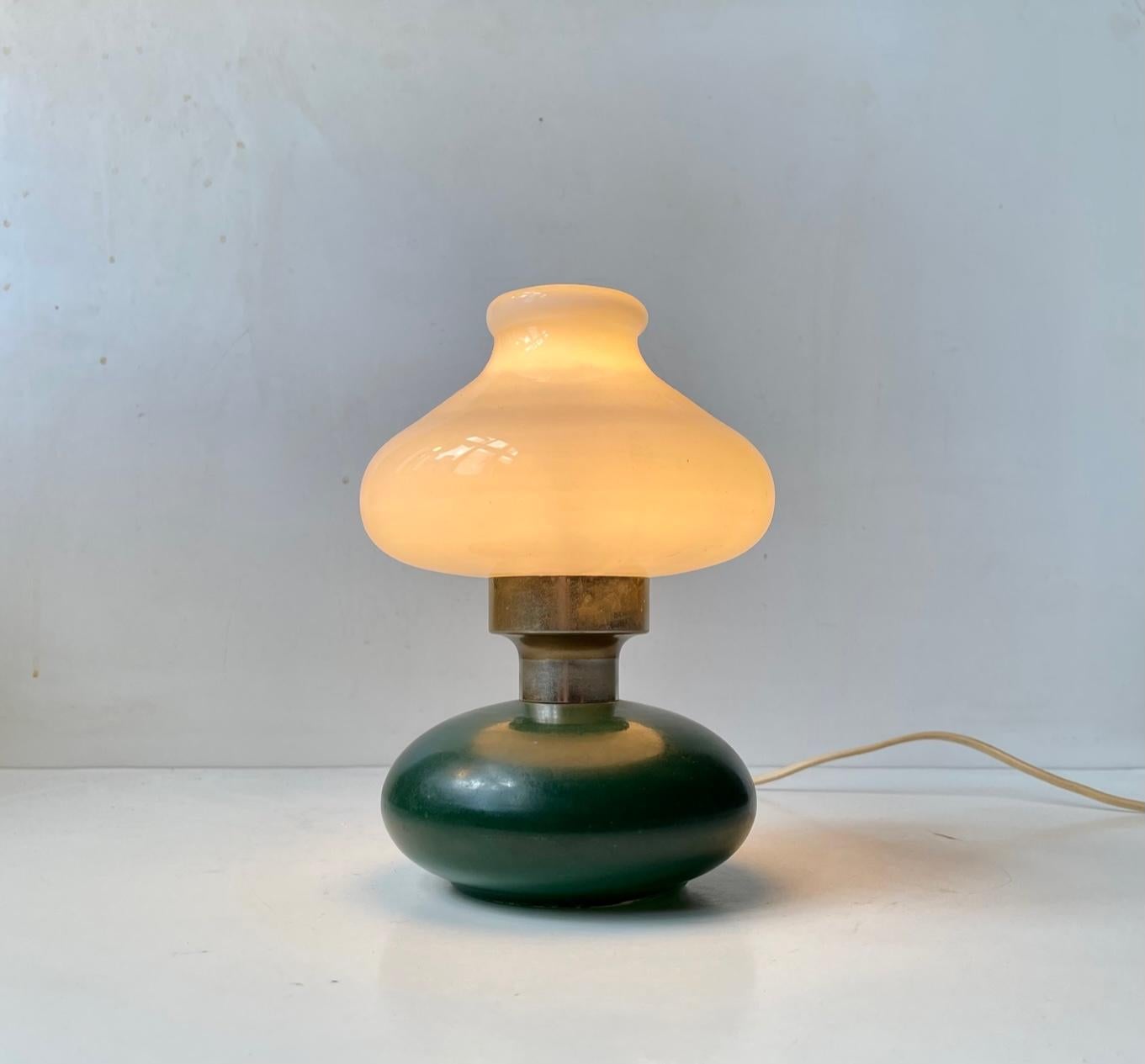 Small Vintage Swedish Table Lamp in Opaline and Green Glass 2