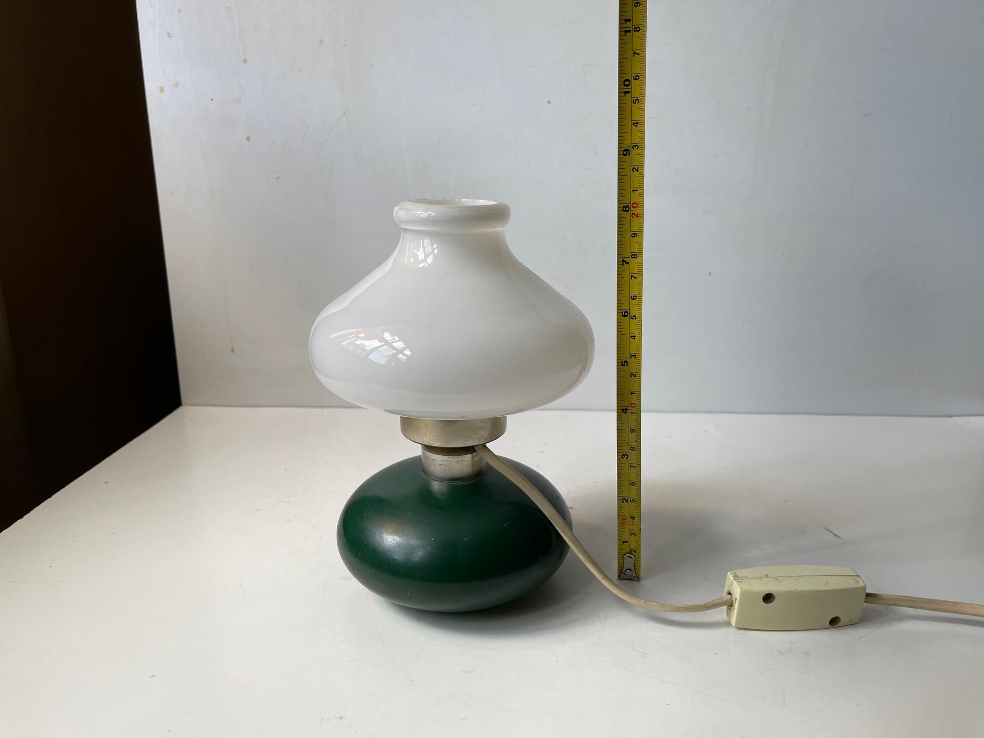 Small Vintage Swedish Table Lamp in Opaline and Green Glass 3