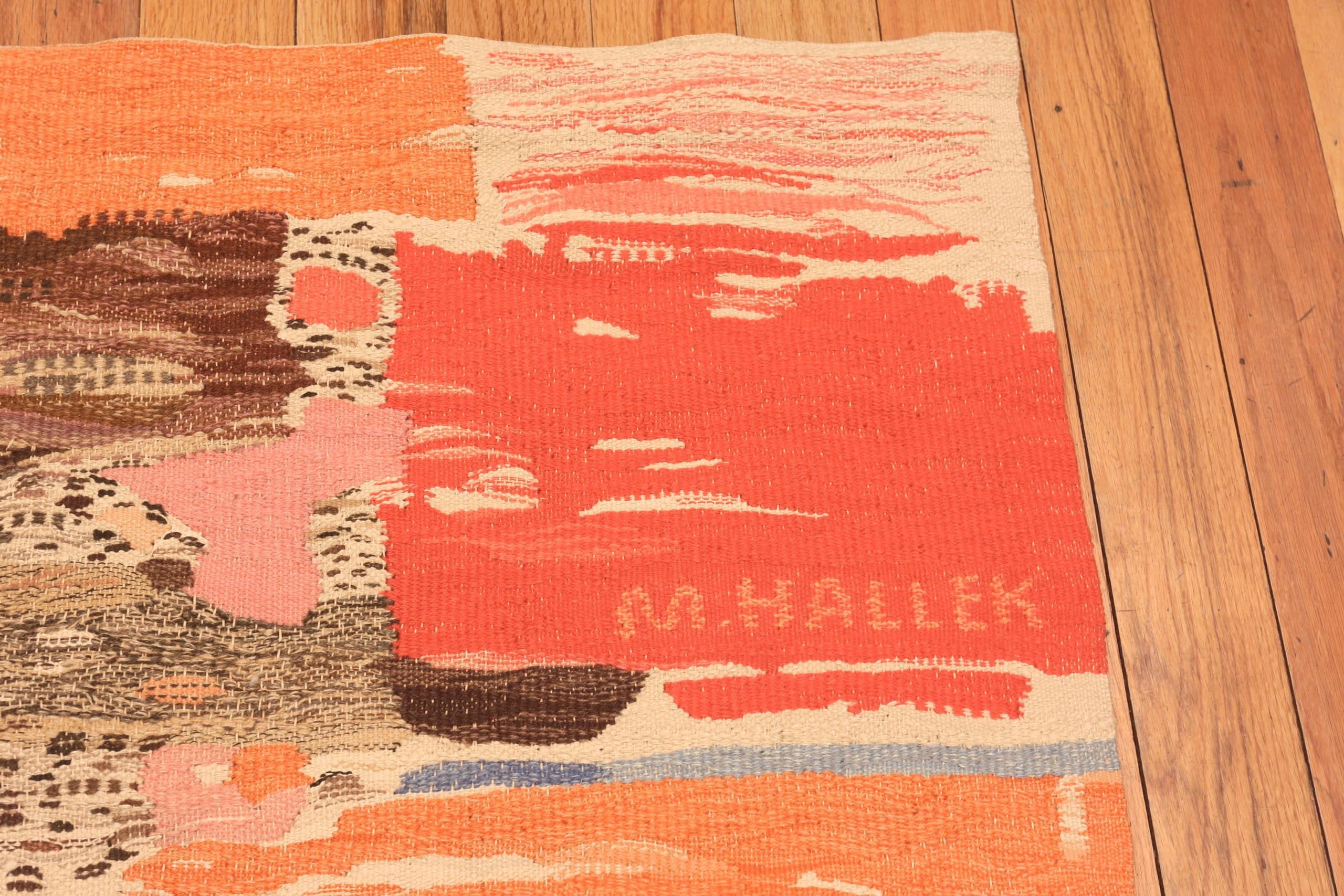 Hand-Woven Vintage Swedish Tapestry Signed Margareta Hallek.4 ft x 5 ft For Sale