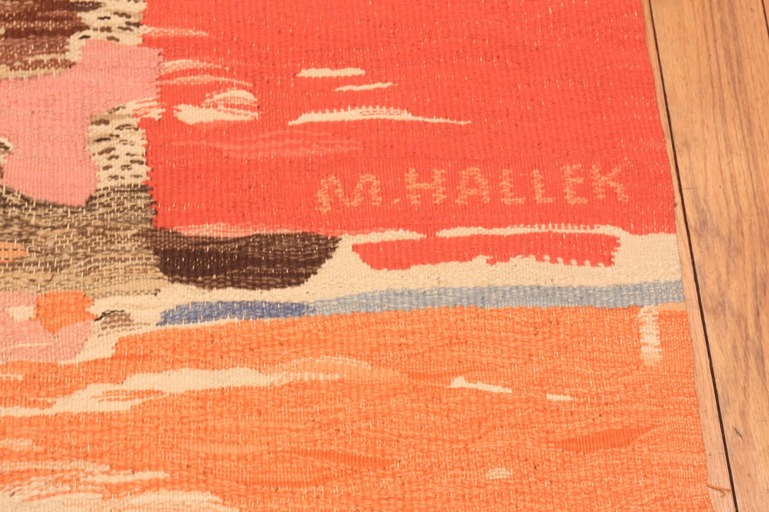 Vintage Swedish Tapestry Signed Margareta Hallek.4 ft x 5 ft In Excellent Condition For Sale In New York, NY