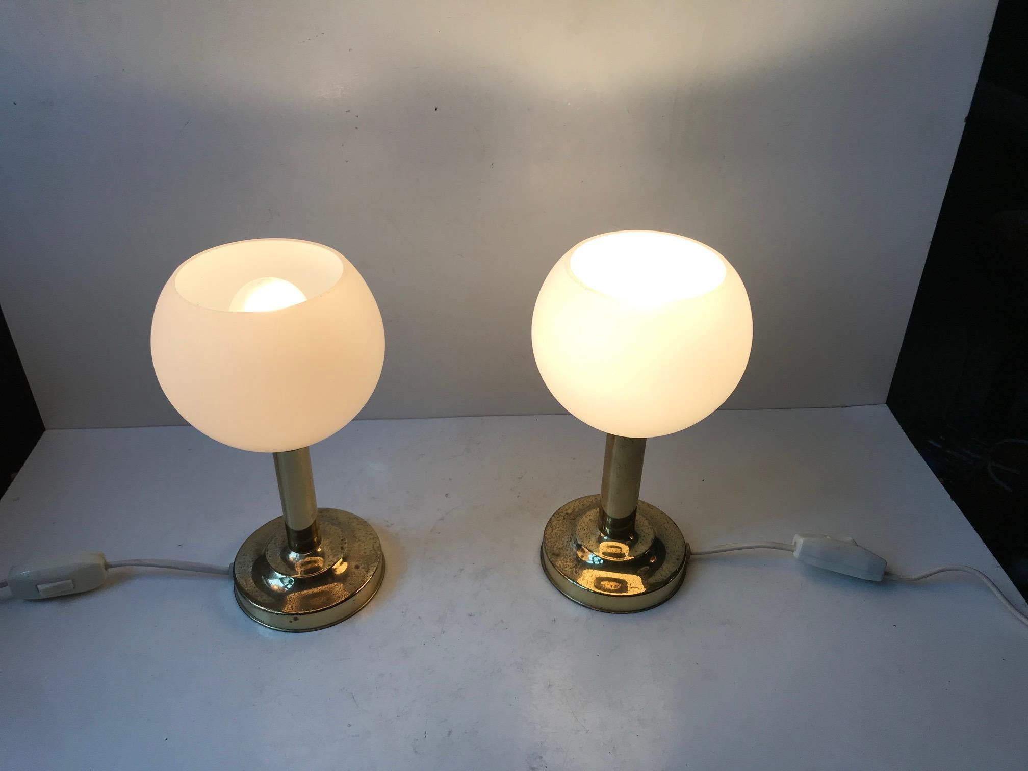 Small Vintage Table Lamps in White Glass and Brass from ABO In Good Condition In Esbjerg, DK