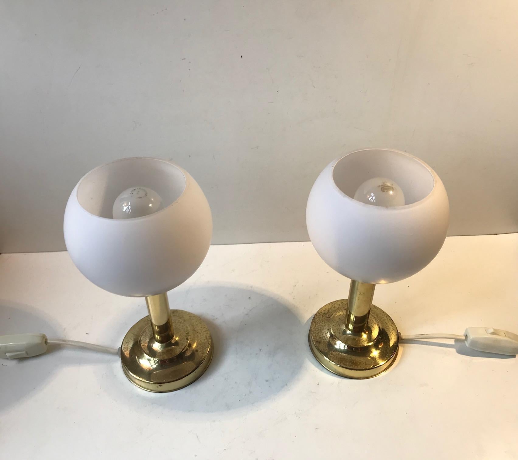 Late 20th Century Small Vintage Table Lamps in White Glass and Brass from ABO