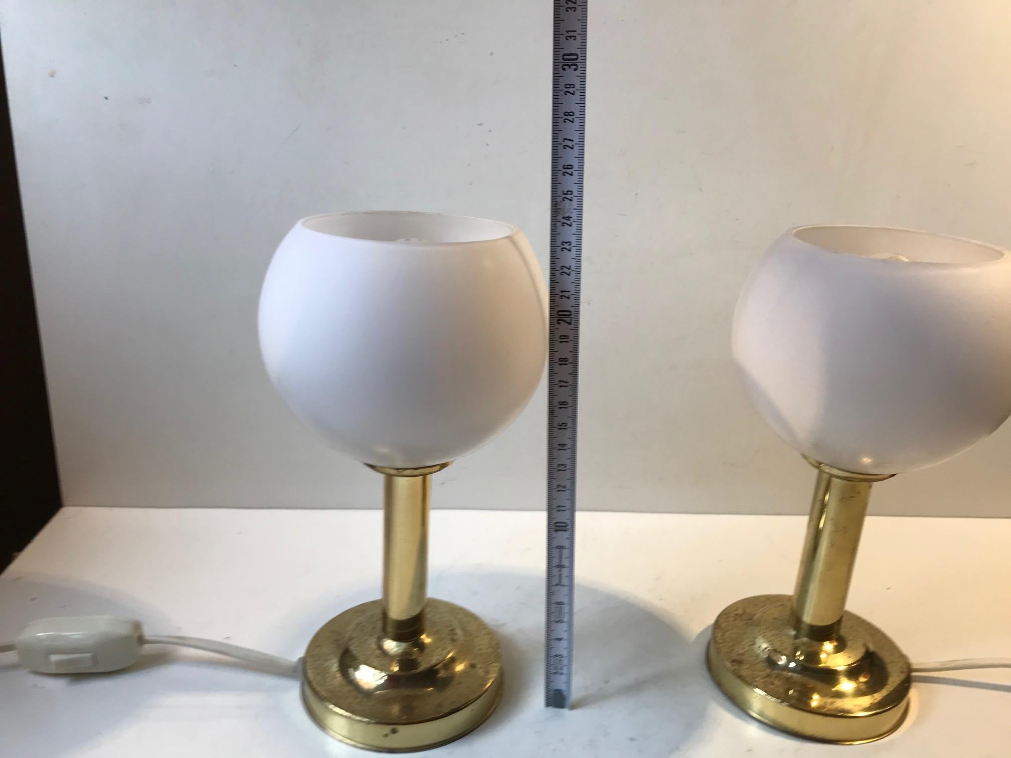 Small Vintage Table Lamps in White Glass and Brass from ABO 1
