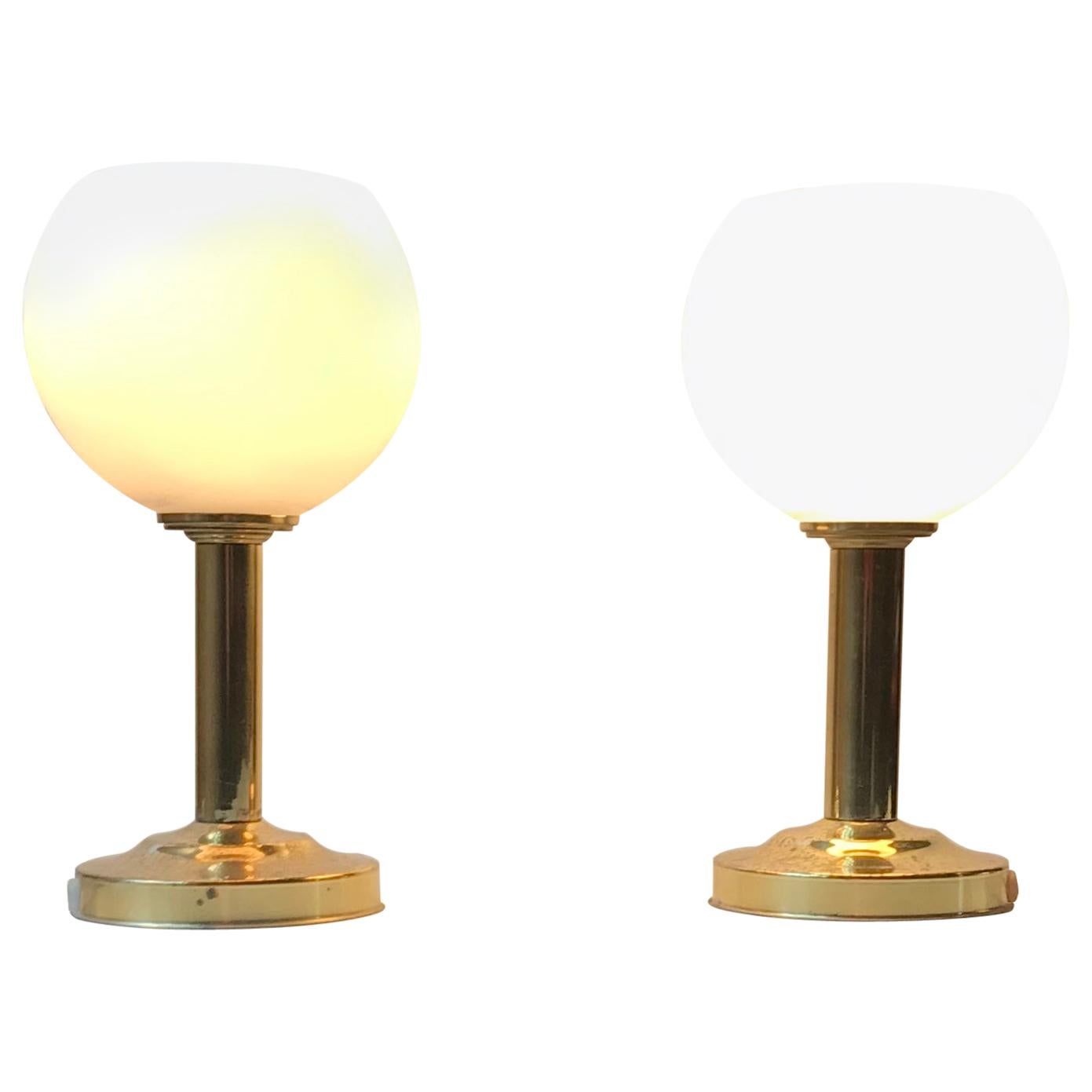 Small Vintage Table Lamps in White Glass and Brass from ABO