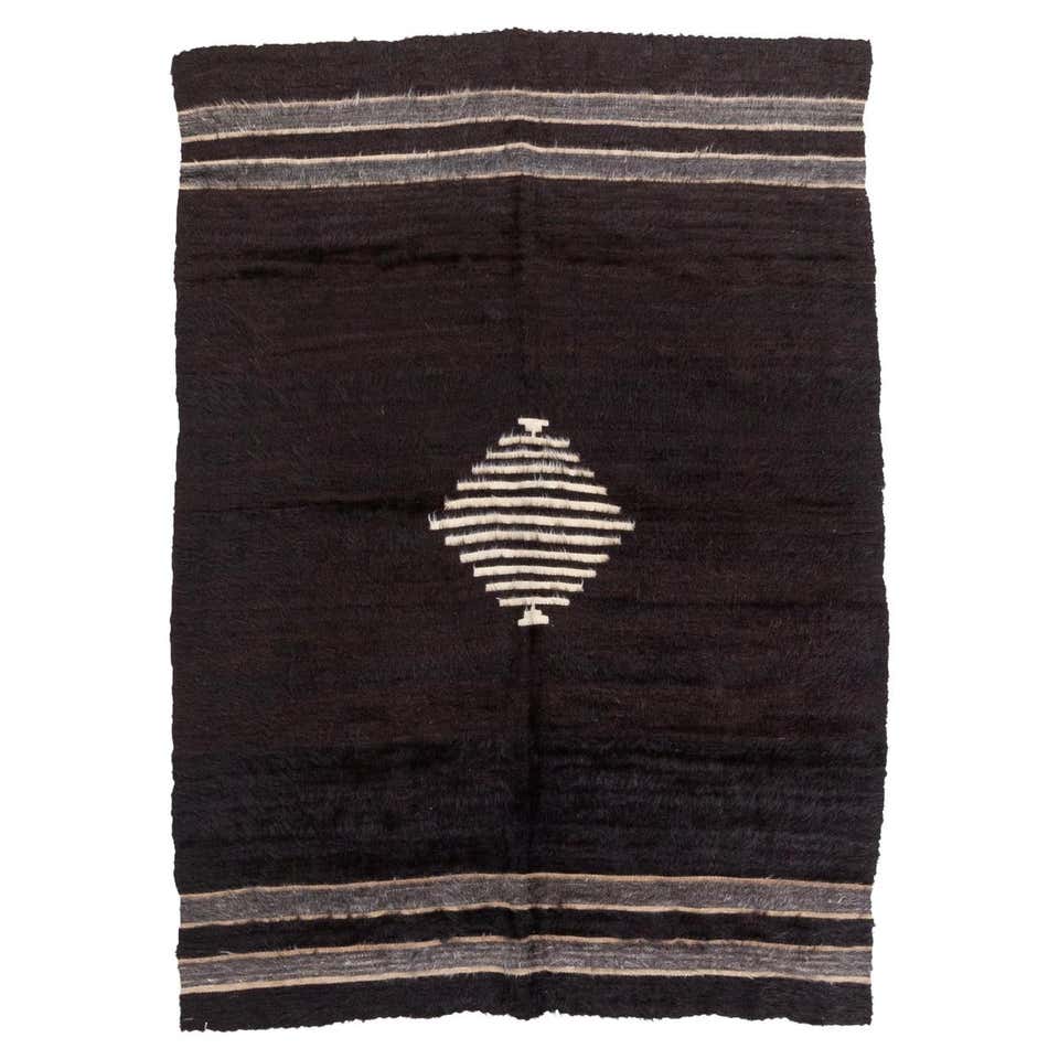 Vintage Ivory and Brown Turkish Mohair Rug For Sale at 1stDibs