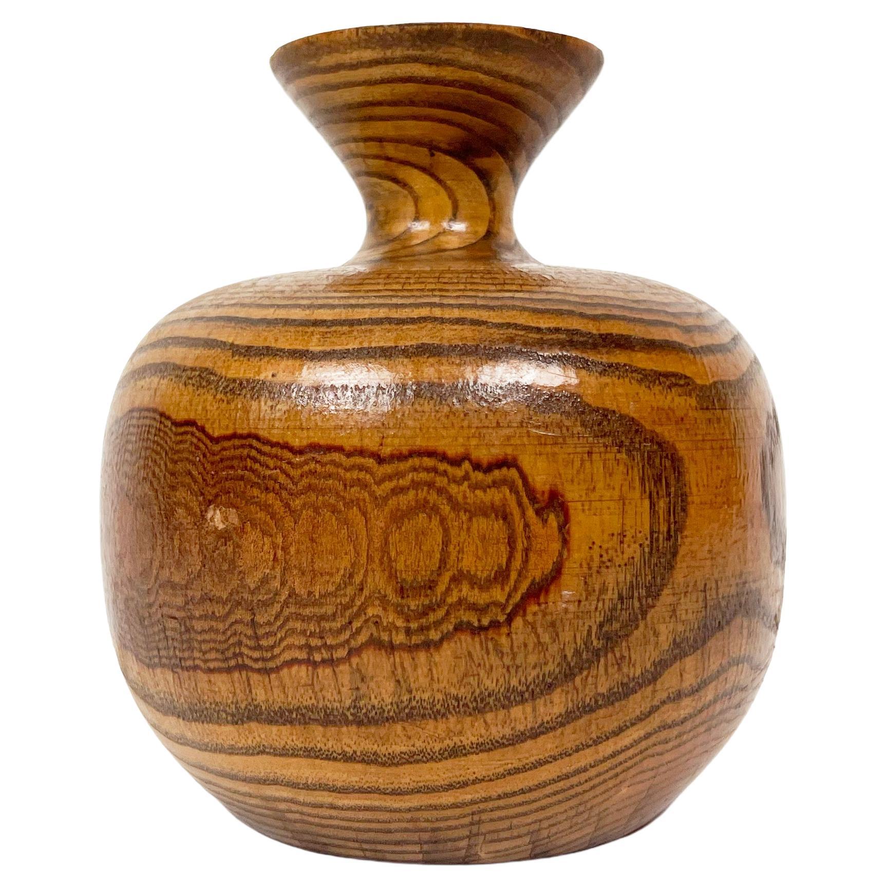 Small Vintage Turned Oak Wood Budvase For Sale