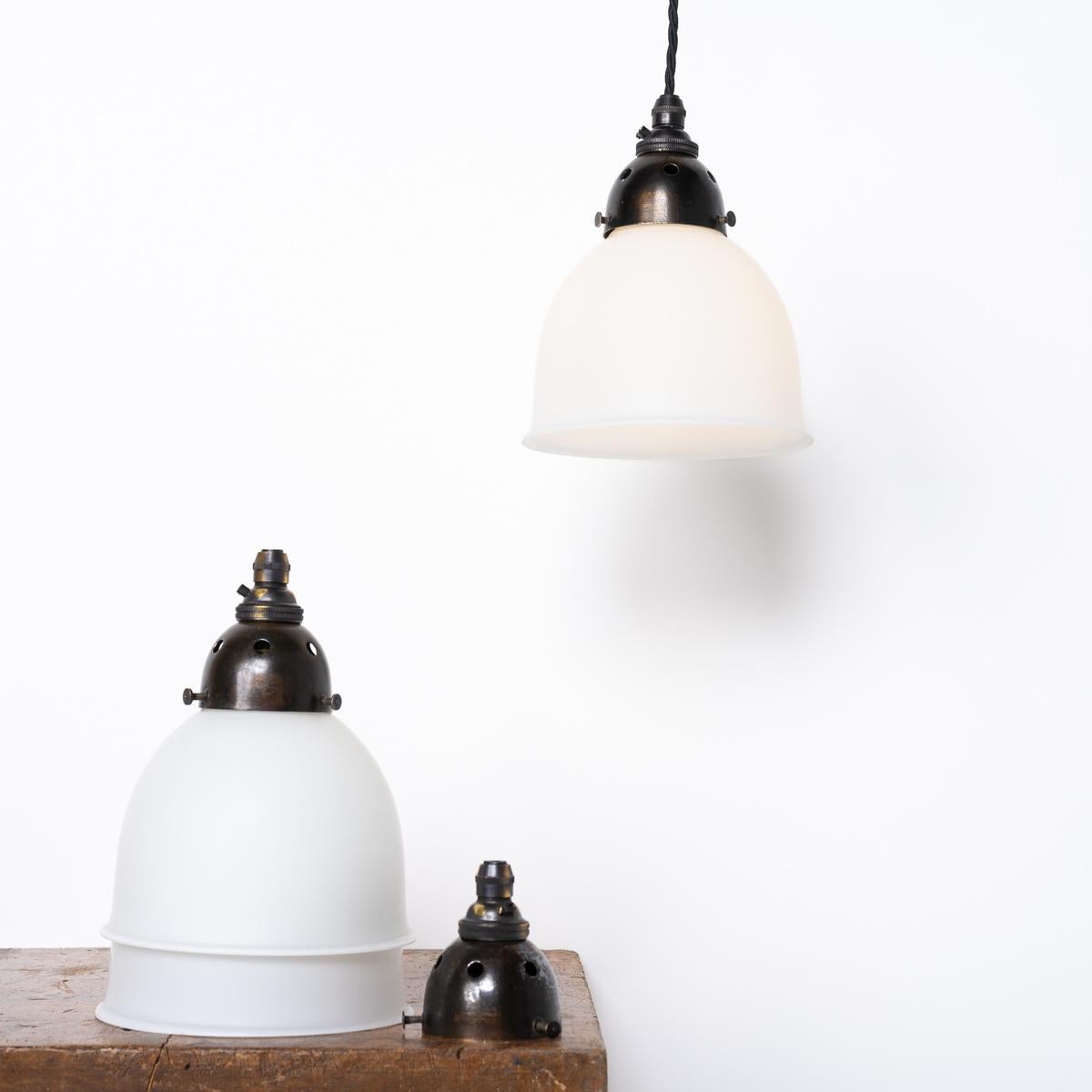 Industrial Small Vintage White Opal Glass 'SUPASTONE' Pendant Lights by GEC