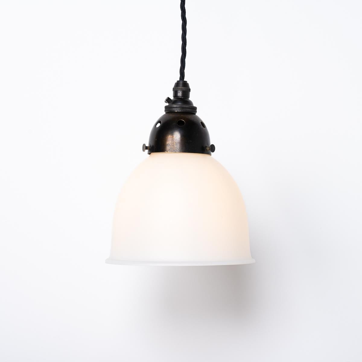 British Small Vintage White Opal Glass 'SUPASTONE' Pendant Lights by GEC