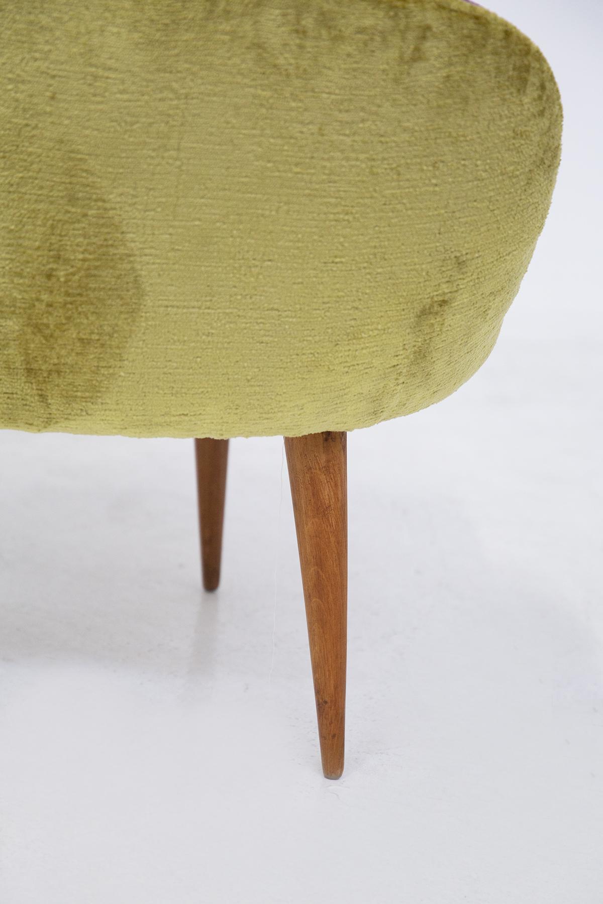 Small Vintage Wooden Armchairs in Velvet Purple and Green with Pouf For Sale 2
