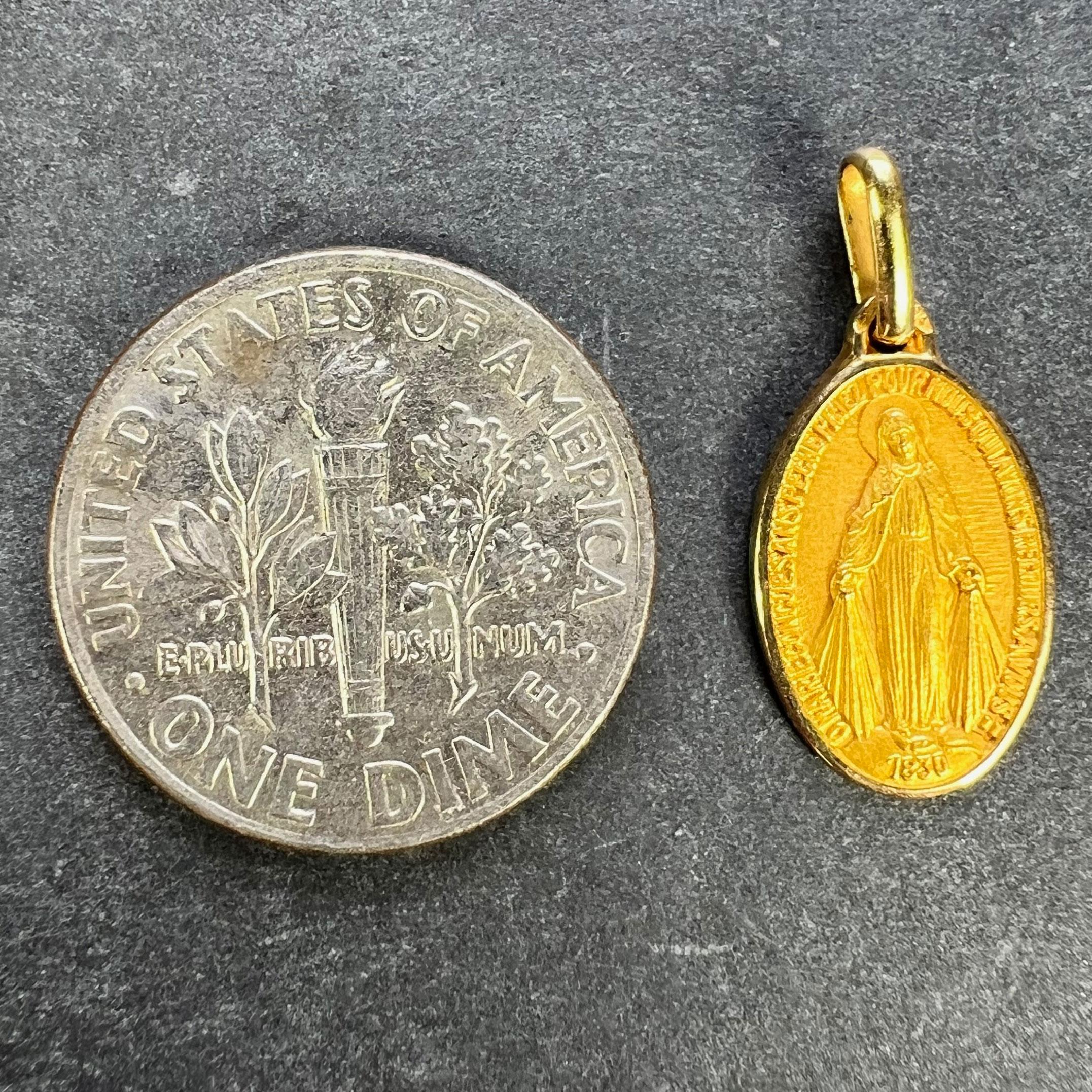 Small Virgin Mary Miraculous Medal 18K Yellow Gold Charm Pendant 6