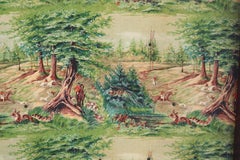 Italian Small Wall Console with Chintz Upholstery and Hunting Motives, 1950s