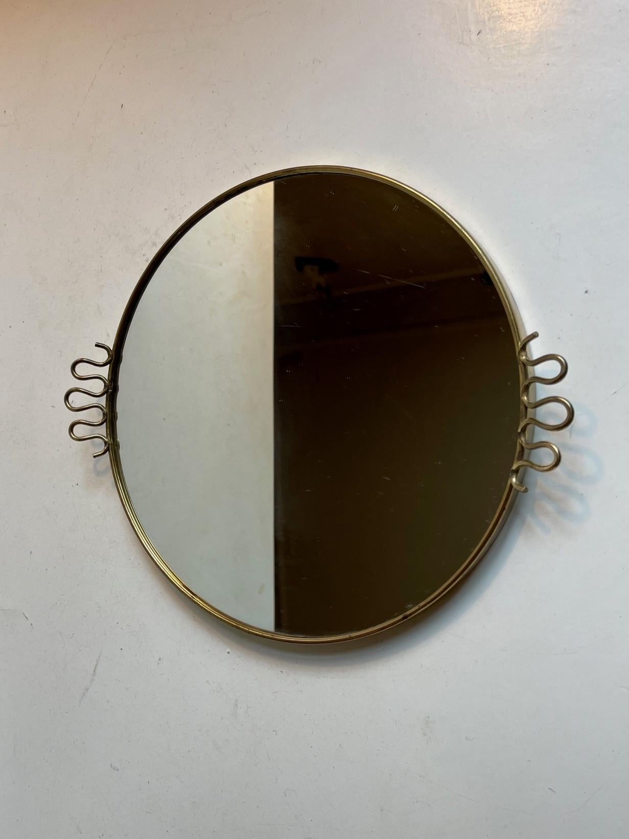 Mid-Century Modern Small Wall Mirror in Brass, in the Style of Josef Frank, 1960s