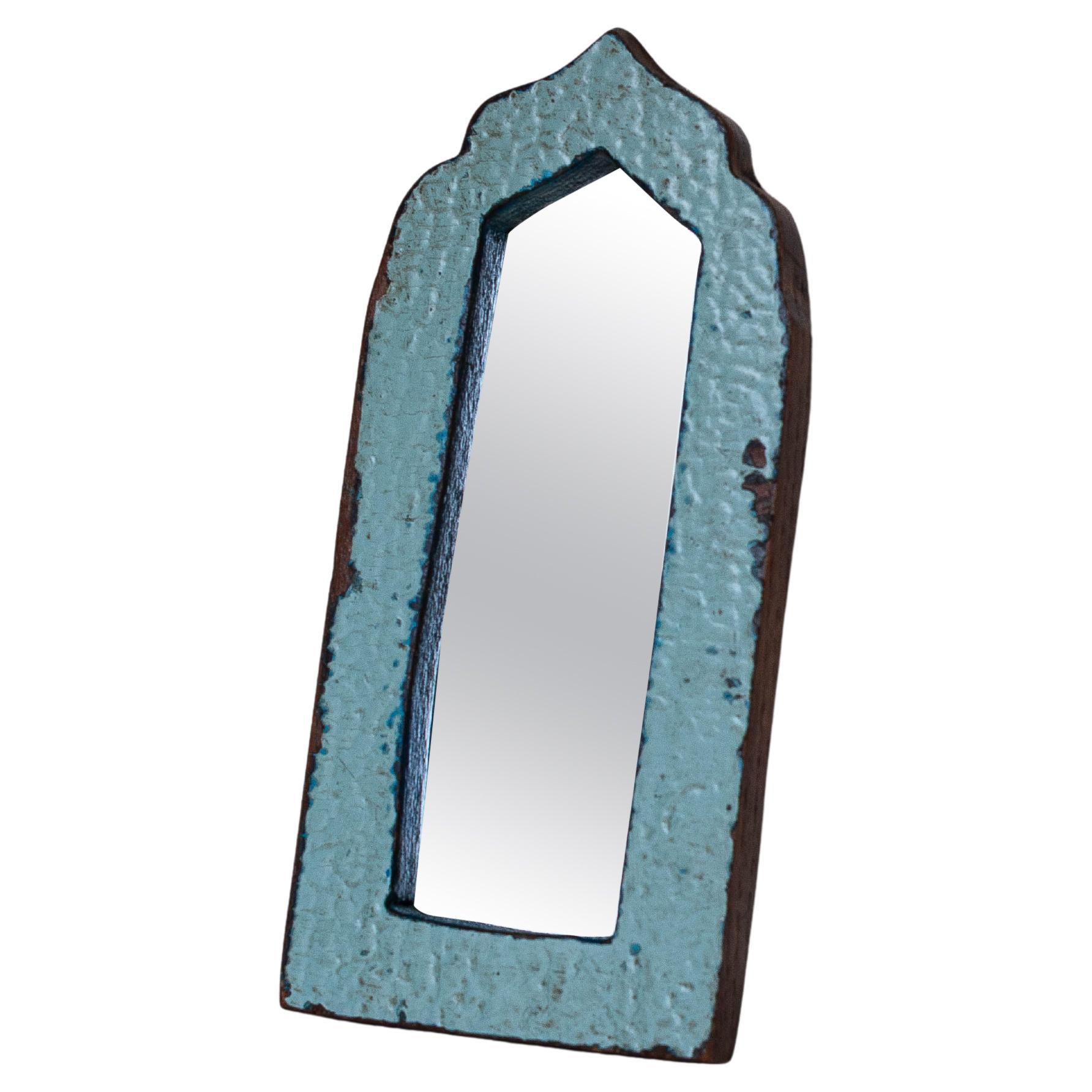 Petit miroir mural en Wood Wood récupéré - Peinture de couleur bleue - Inde 1970 en vente