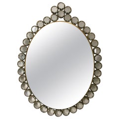 Small Wall Mirror with Decorative Glass and Brass Frame, Mid-20th Century France