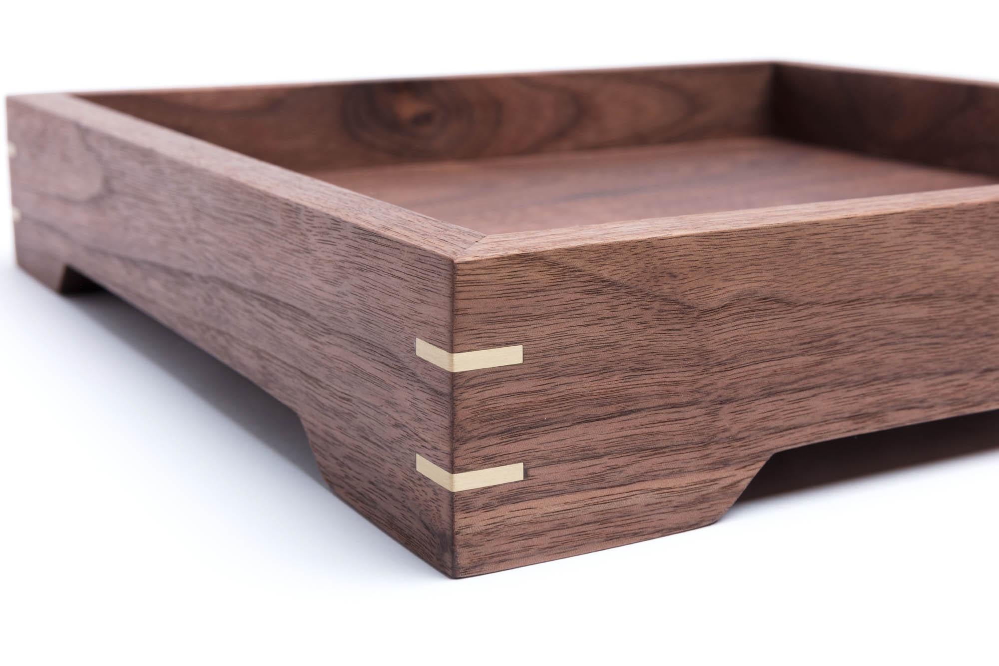 Hand-Crafted Small Walnut Wood and Brass Tray for Barware or Display by Alabama Sawyer