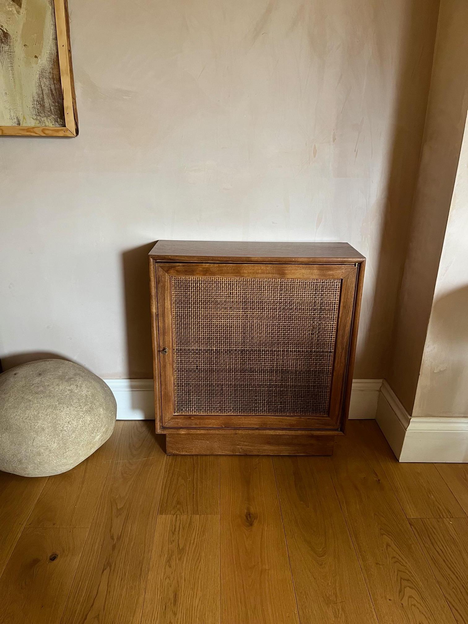 Caning Jean Royere Small walnut and cane cabinet