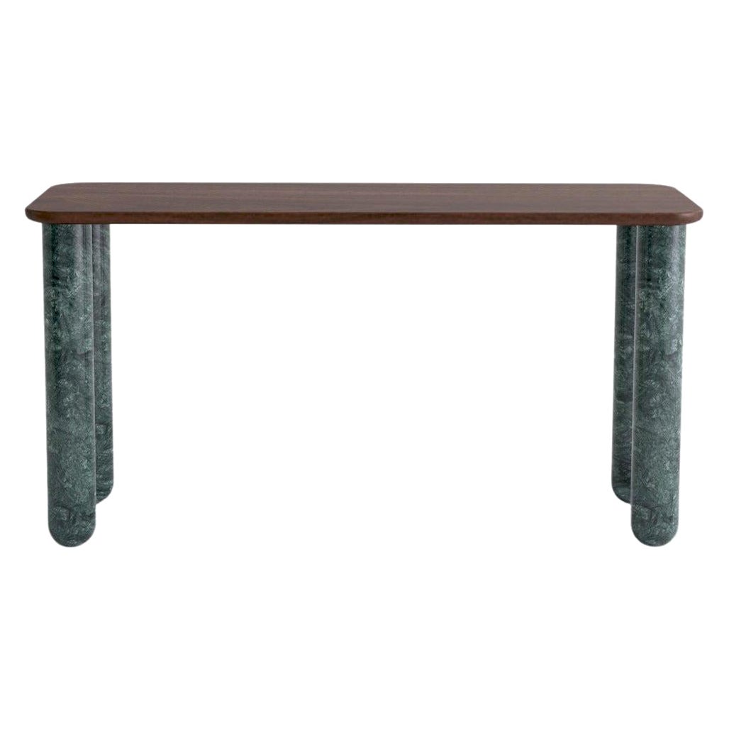 Small Walnut and Green Marble "Sunday" Dining Table, Jean-Baptiste Souletie For Sale
