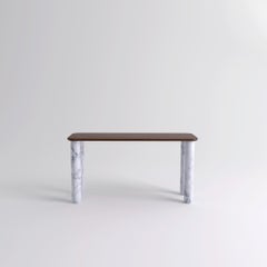 Small Walnut and White Marble "Sunday" Dining Table, Jean-Baptiste Souletie