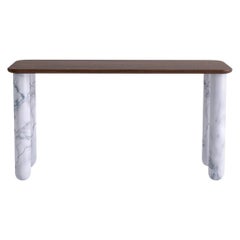 Small Walnut and White Marble "Sunday" Dining Table, Jean-Baptiste Souletie