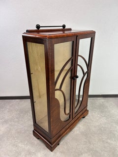 Small walnut art deco display cabinet