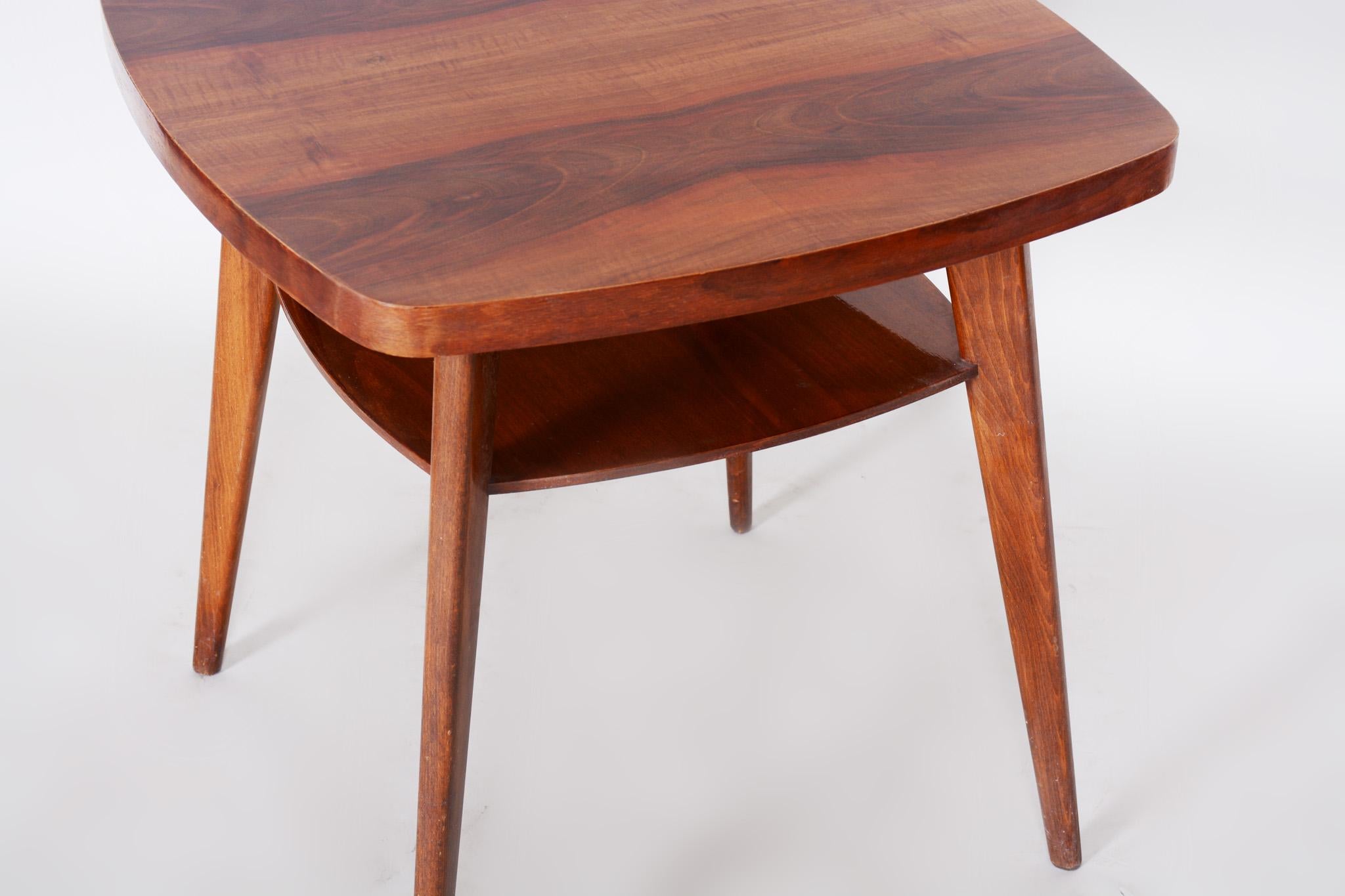 Wood Small Walnut Coffee Table, Czech Midcentury, Preserved Original Condition, 1950s