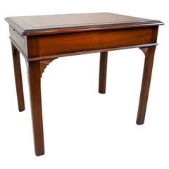 Small Walnut Coffee Table from the 20th Century Lined with Ornate Leather
